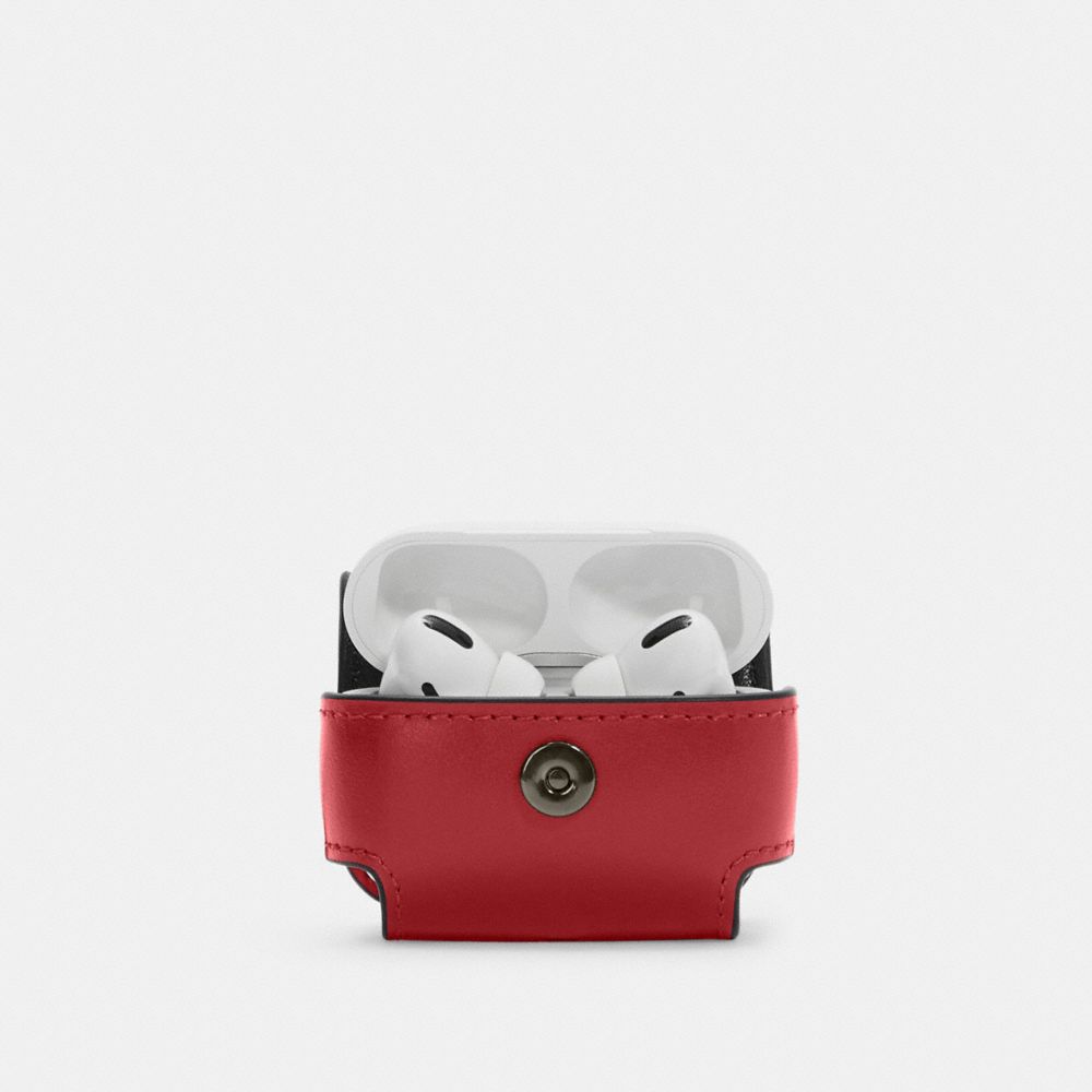 COACH®,Large Wireless Earbud Case,Airpod Case,Maroon,Inside View,Top View