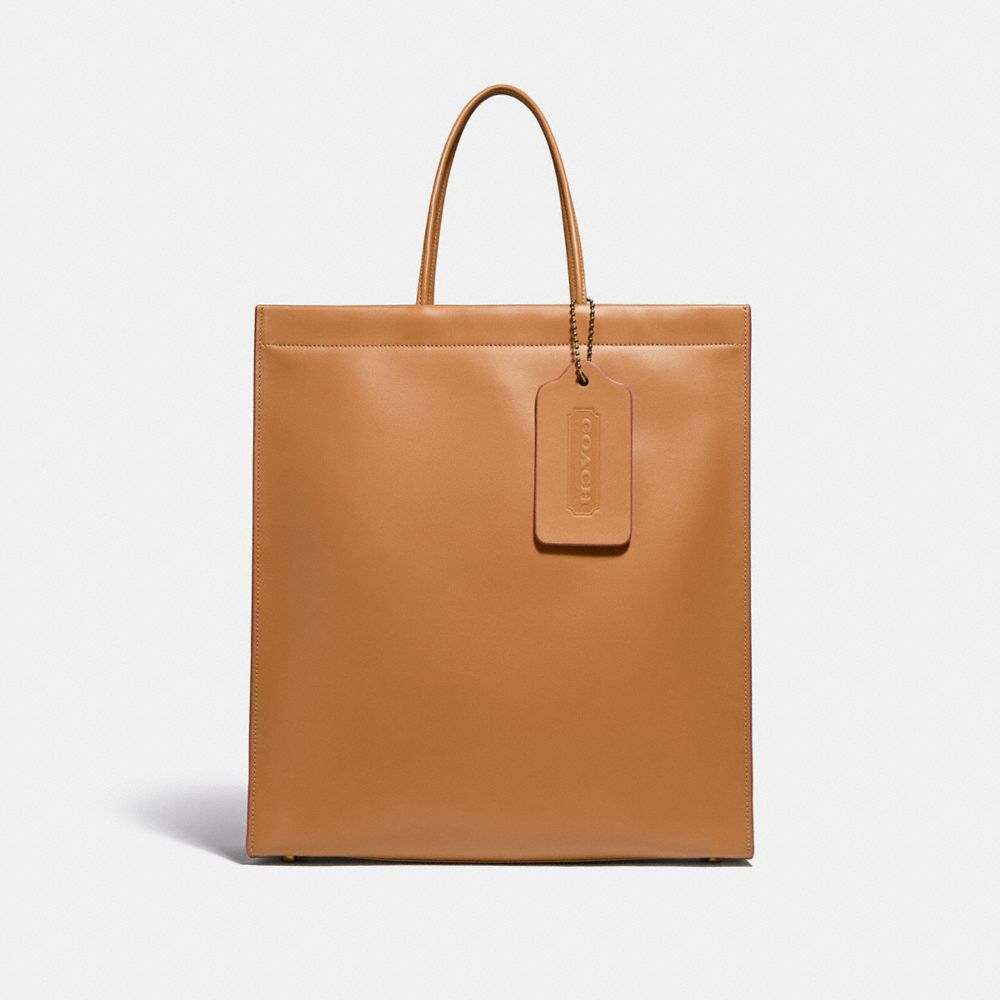 COACH®,A LOVE LETTER TO NEW YORK CASHIN CARRY SHOPPER TOTE 36,Smooth Leather,Large,Brass/Light Saddle,Front View