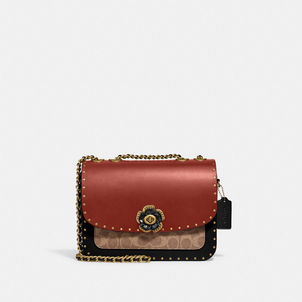 COACH Madison Shoulder Bag In Signature Canvas With Rivets And Snakeskin Detail