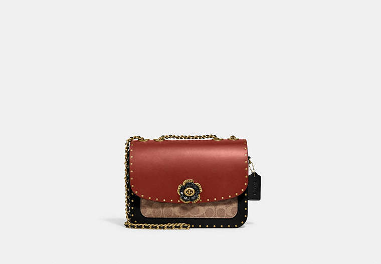 Madison Shoulder Bag In Signature Canvas With Rivets And Snakeskin Detail