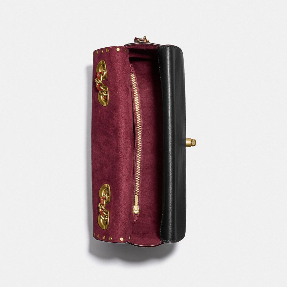 COACH®,SAC ÉPAULE MADISON EN TOILE EXCLUSIVE AVEC CLOUS ET DÉTAIL EN PEAU DE SERPENT,Toile enduite,Laiton/Brun clair/Rouille,Inside View,Top View