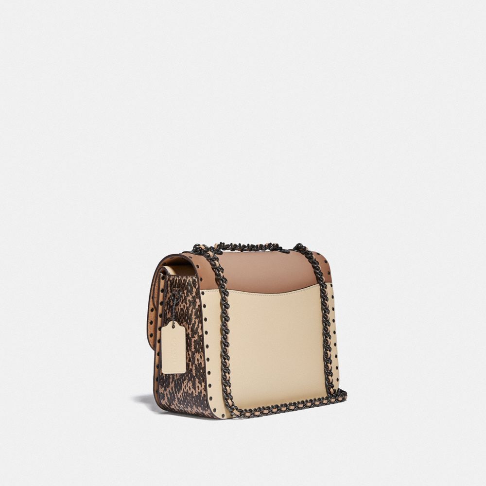 Madison Shoulder Bag In Signature Canvas With Rivets And Snakeskin Detail