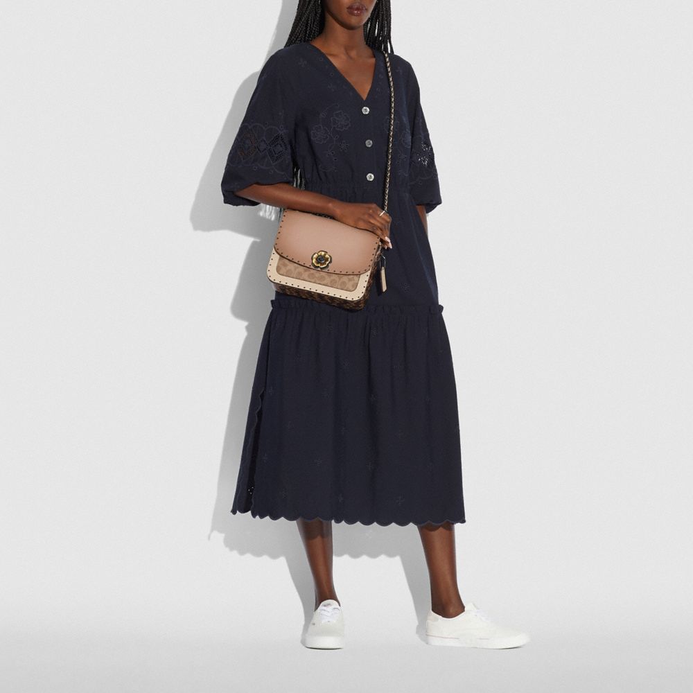 Madison Shoulder Bag In Signature Canvas With Rivets And Snakeskin Detail