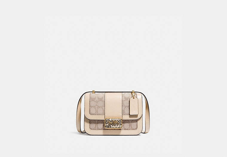 COACH®,ALIE SHOULDER BAG 18 IN SIGNATURE JACQUARD WITH SNAKESKIN DETAIL,Medium,Brass/Stone Ivory,Front View
