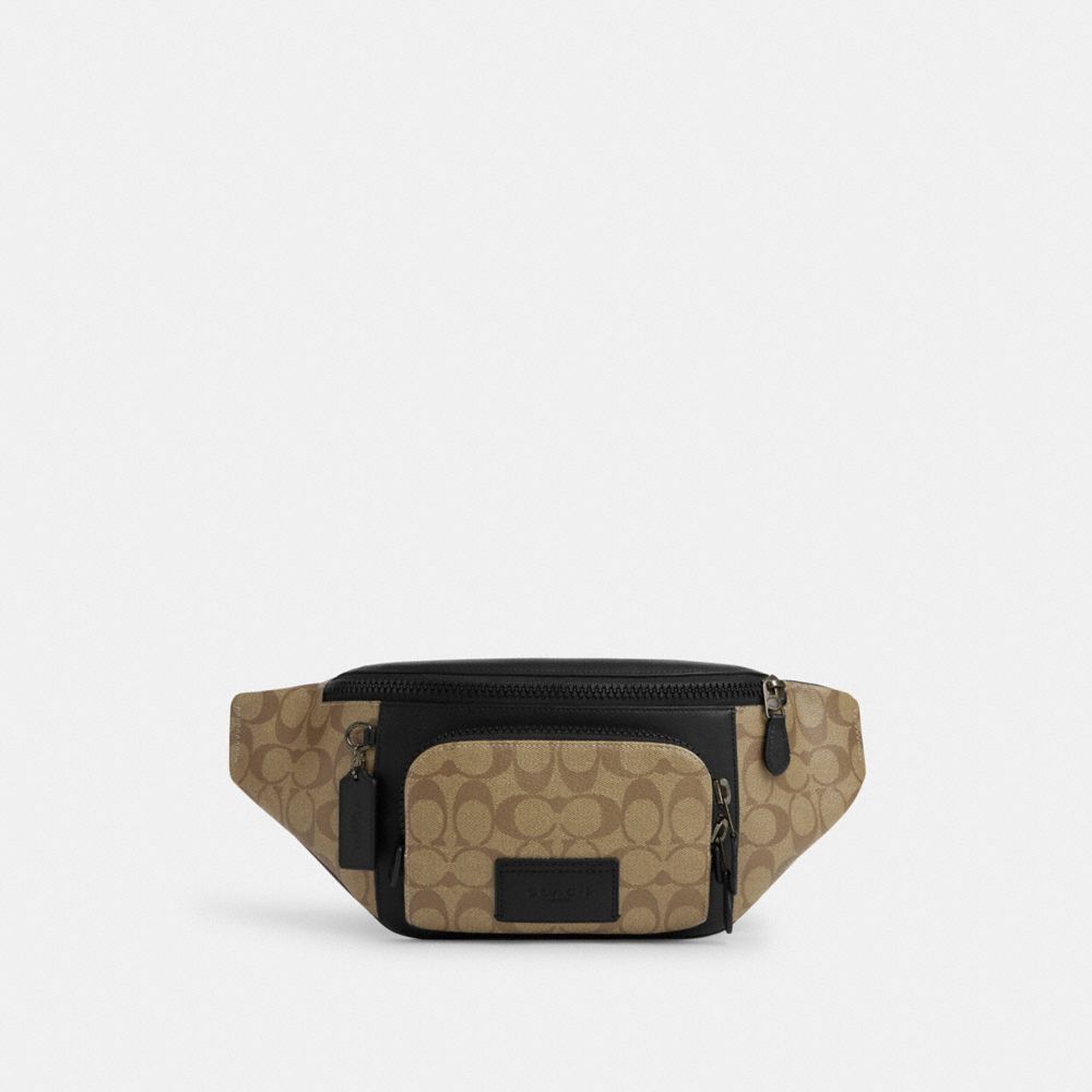 Gunmetal Khaki Black Track Belt Bag In Signature Canvas