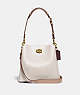 COACH®,WILLOW BUCKET BAG IN COLORBLOCK,Pebble Leather,Medium,Brass/Chalk Multi,Front View