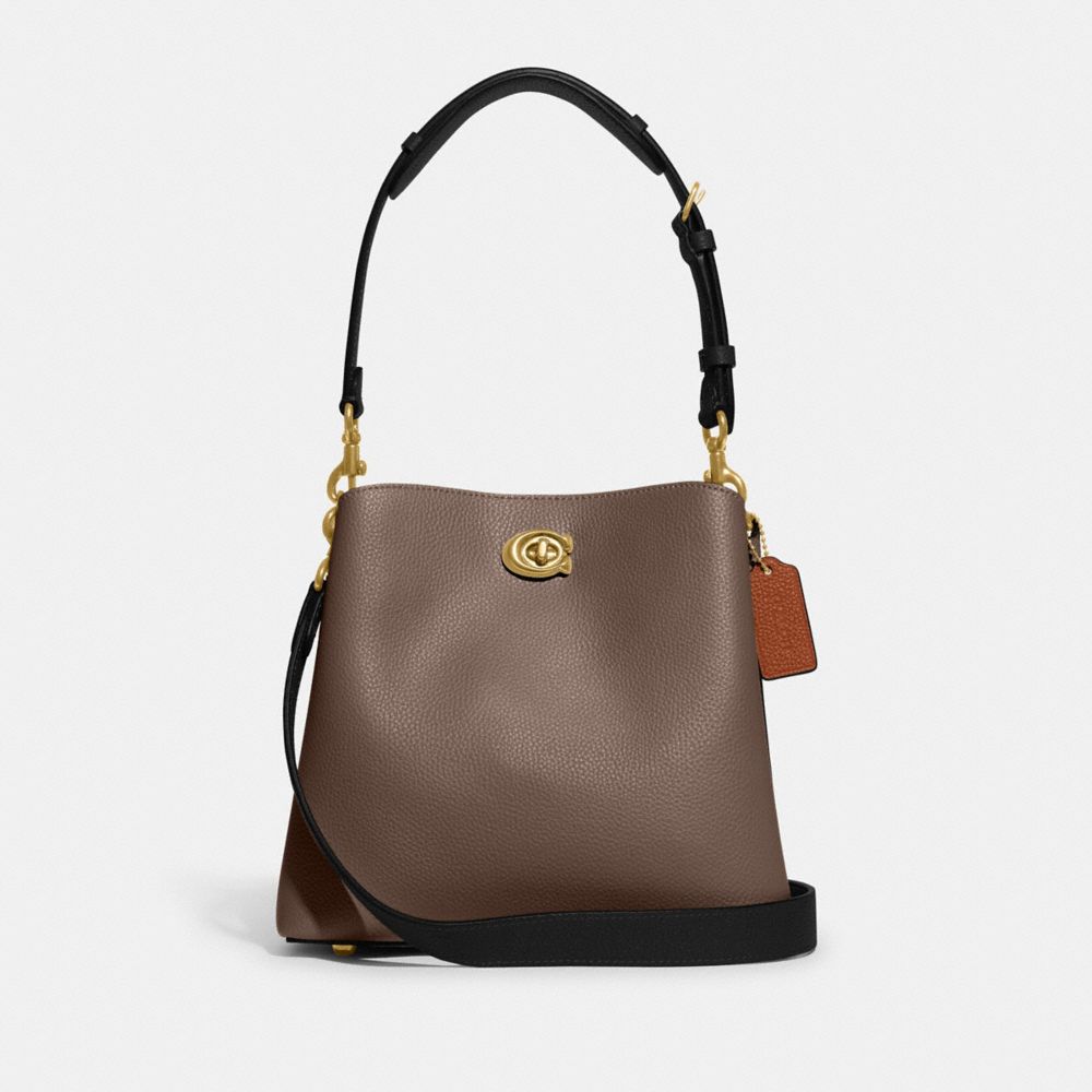 COACH®,WILLOW BUCKET BAG IN COLORBLOCK,Medium,Brass/Dark Stone,Front View