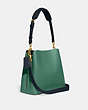 COACH®,WILLOW BUCKET BAG IN COLORBLOCK,Pebble Leather,Medium,Brass/Bright Green Multi,Angle View