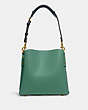 COACH®,WILLOW BUCKET BAG IN COLORBLOCK,Pebble Leather,Medium,Brass/Bright Green Multi,Back View