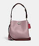 COACH®,WILLOW BUCKET BAG IN COLORBLOCK,Refined Pebble Leather,Medium,Silver/Faded Purple Multi,Front View