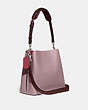 COACH®,WILLOW BUCKET BAG IN COLORBLOCK,Refined Pebble Leather,Medium,Silver/Faded Purple Multi,Angle View