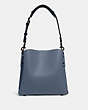 COACH®,WILLOW BUCKET BAG IN COLORBLOCK,Pebble Leather,Medium,Pewter/Washed Chambray Multi,Back View
