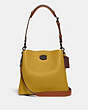 COACH®,WILLOW BUCKET BAG IN COLORBLOCK,Refined Pebble Leather,Medium,Pewter/Flax,Front View