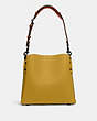 COACH®,WILLOW BUCKET BAG IN COLORBLOCK,Refined Pebble Leather,Medium,Pewter/Flax,Back View