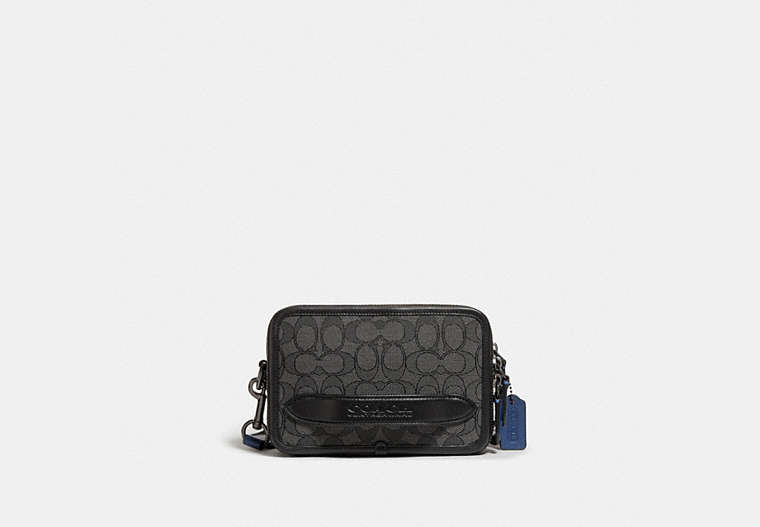 COACH®,CHARTER CROSSBODY IN SIGNATURE JACQUARD,Jacquard/Smooth Leather,Mini,Charcoal/Black,Front View