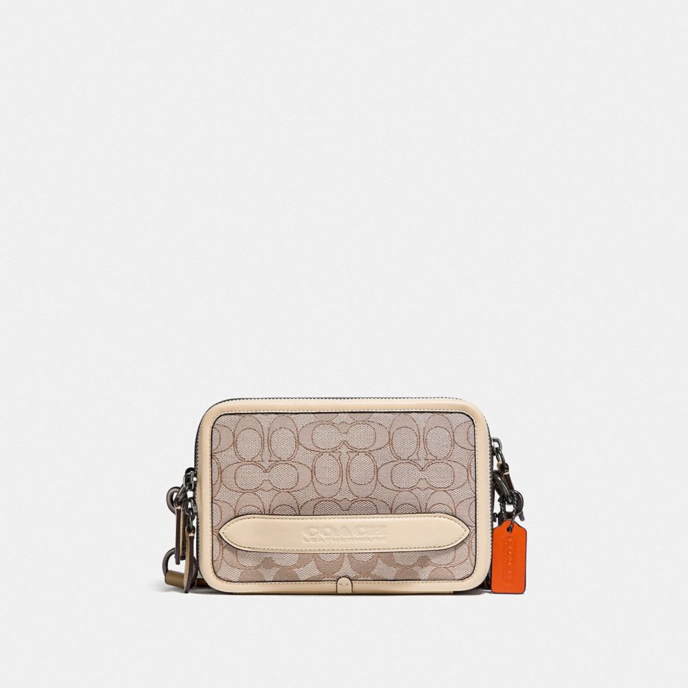 COACH®,CHARTER CROSSBODY IN SIGNATURE JACQUARD,Jacquard/Smooth Leather,Mini,Stone/Ivory,Front View image number 0