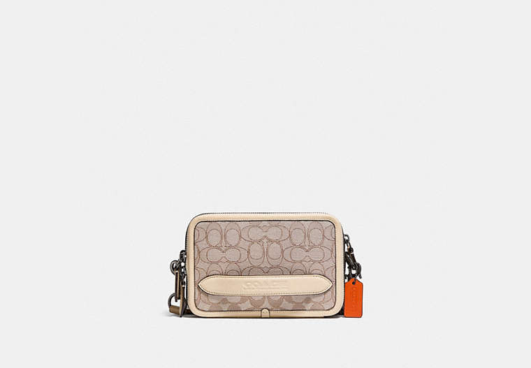 COACH®,CHARTER CROSSBODY IN SIGNATURE JACQUARD,Jacquard/Smooth Leather,Mini,Stone/Ivory,Front View