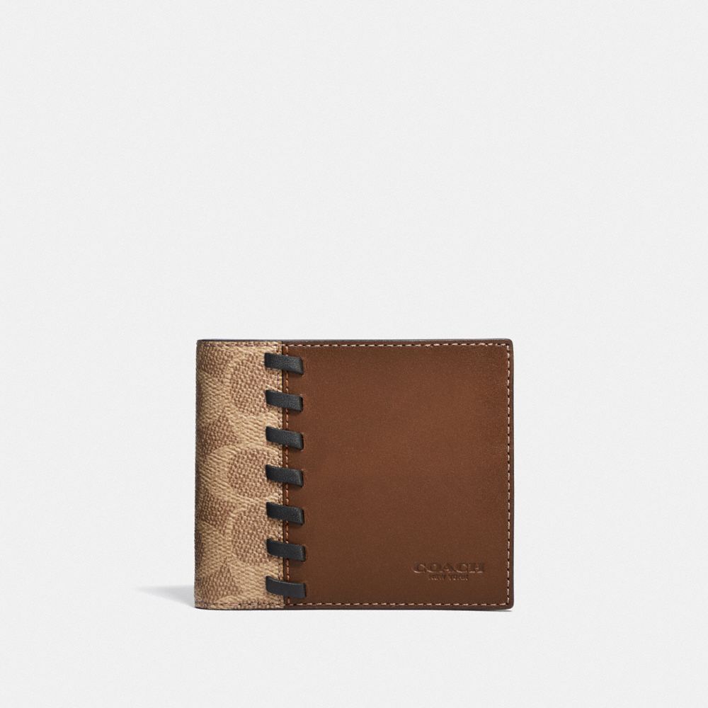 COACH®,3-IN-1 WALLET IN BLOCKED SIGNATURE CANVAS WITH WHIPSTITCH,Leather,Dark Saddle/Tan,Front View image number 0