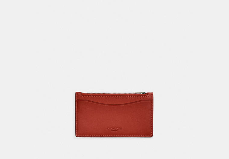 COACH®,ZIP CARD CASE IN COLORBLOCK,Smooth Leather,Red Sand/Oxblood,Front View