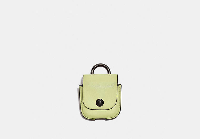 COACH®,WIRELESS EARBUD CASE,Smooth Leather,Mini,Pale Lime,Front View