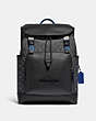COACH®,LEAGUE FLAP BACKPACK IN SIGNATURE JACQUARD,Jacquard/Smooth Leather,X-Large,Black Copper/Charcoal/Black,Front View