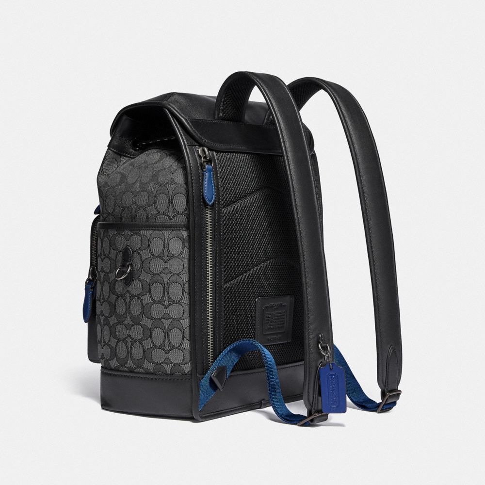 COACH®,League Flap Backpack In Signature Jacquard,,Angle View