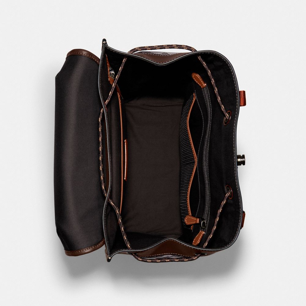 COACH®,LEAGUE FLAP BACKPACK IN SIGNATURE JACQUARD,Jacquard/Smooth Leather,X-Large,Black Copper/Oak/Maple,Inside View,Top View