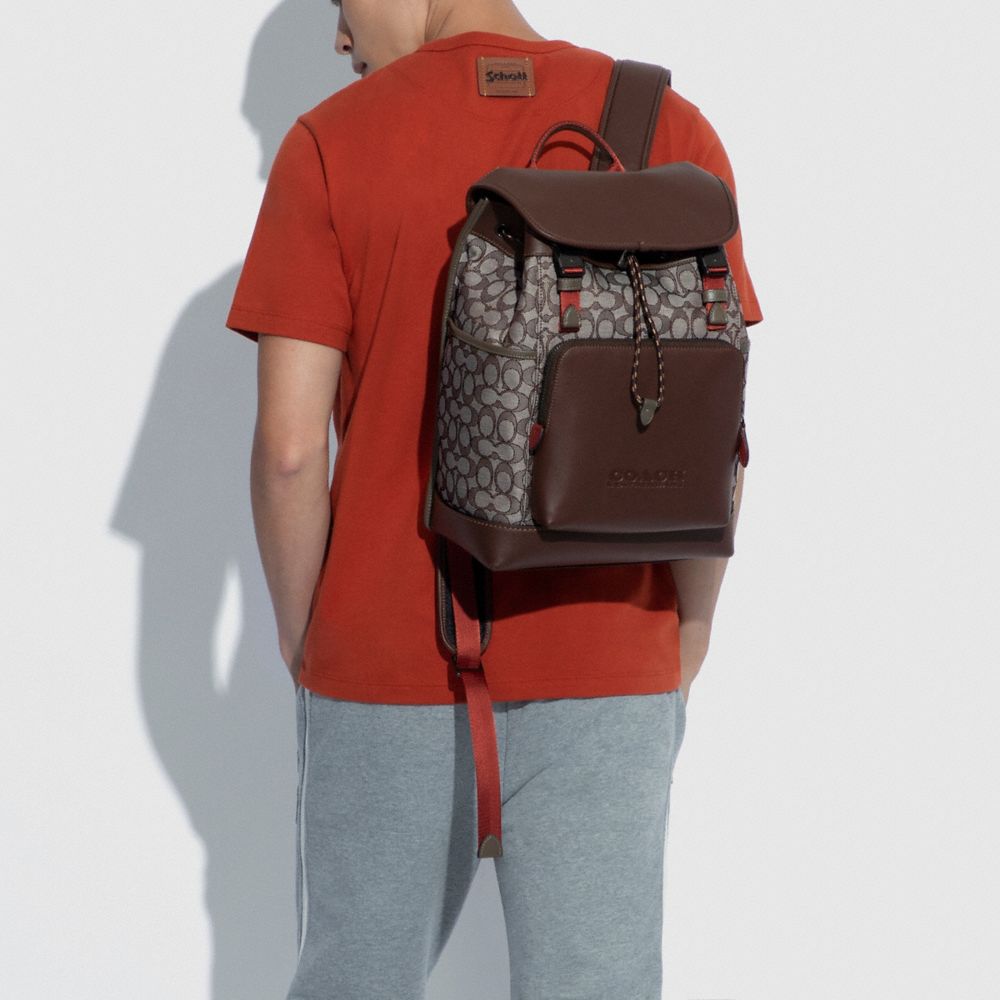 COACH® | League Flap Backpack In Signature Jacquard