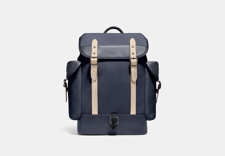COACH®,HITCH BACKPACK IN ORGANIC COTTON CANVAS,Organic Cotton Canvas,Large,Black Copper/Midnight Navy Multi,Front View