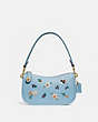 COACH®,SWINGER 20 WITH FLORAL EMBROIDERY,Smooth Leather,Small,Brass/Azure,Front View