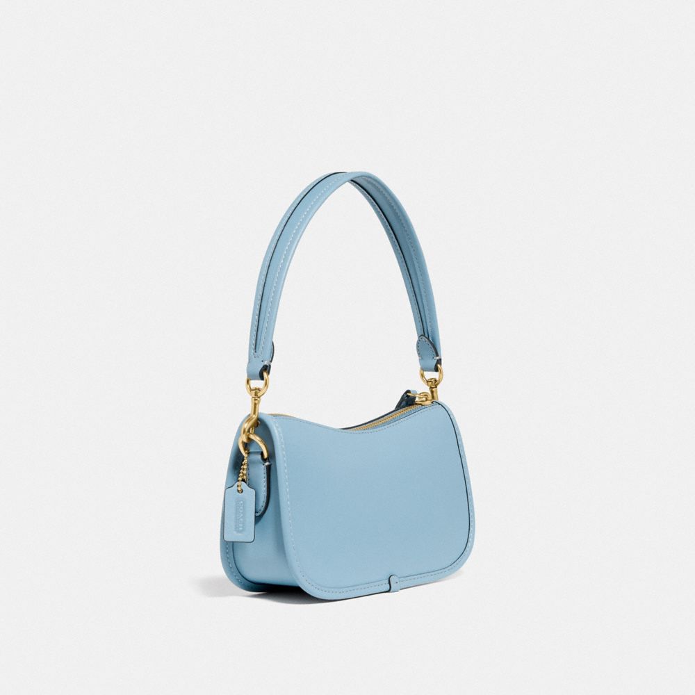 COACH®,SWINGER 20 WITH FLORAL EMBROIDERY,Smooth Leather,Small,Brass/Azure,Angle View