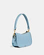 COACH®,SWINGER 20 WITH FLORAL EMBROIDERY,Smooth Leather,Small,Brass/Azure,Angle View