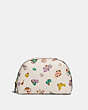 COACH®,JULIENNE COSMETIC CASE 17 WITH FLORAL PRINT,Pebble Leather,Small,Brass/Chalk,Front View