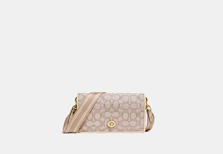 COACH®,HAYDEN FOLDOVER CROSSBODY CLUTCH BAG IN SIGNATURE JACQUARD,Signature Jacquard,Mini,Brass/Stone Ivory,Front View
