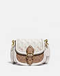 COACH®,BEAT SADDLE BAG WITH HORSE AND CARRIAGE PRINT,Coated Canvas,Medium,Brass/Chalk Tan Chalk,Front View