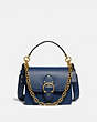 COACH®,BEAT SHOULDER BAG 18,Smooth Leather/Pebble Leather,Small,Brass/Deep Blue,Front View