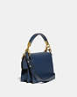 COACH®,BEAT SHOULDER BAG 18,Smooth Leather/Pebble Leather,Small,Brass/Deep Blue,Angle View