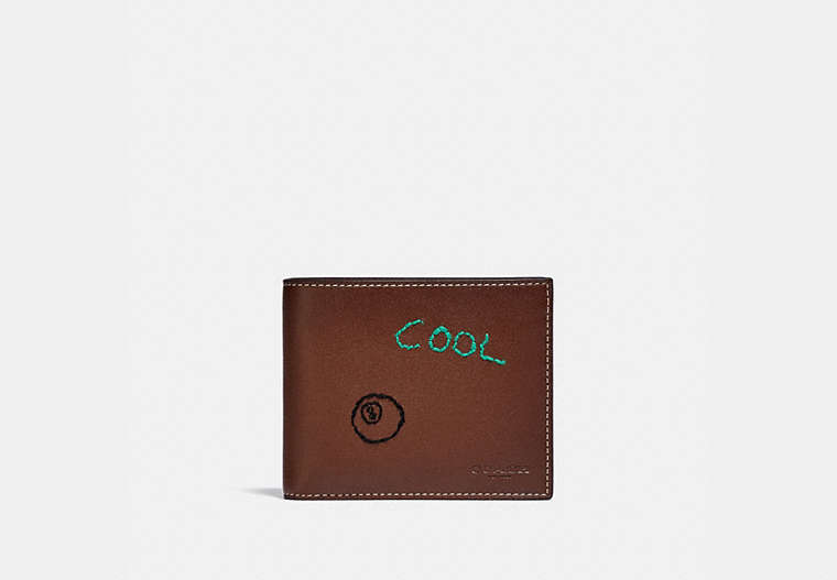 COACH®,3-IN-1 WALLET WITH EMBROIDERY,Smooth Leather,Saddle Multi,Front View
