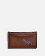 COACH®,ZIP CARD CASE WITH EMBROIDERY,Smooth Leather,Mini,Saddle Multi,Front View