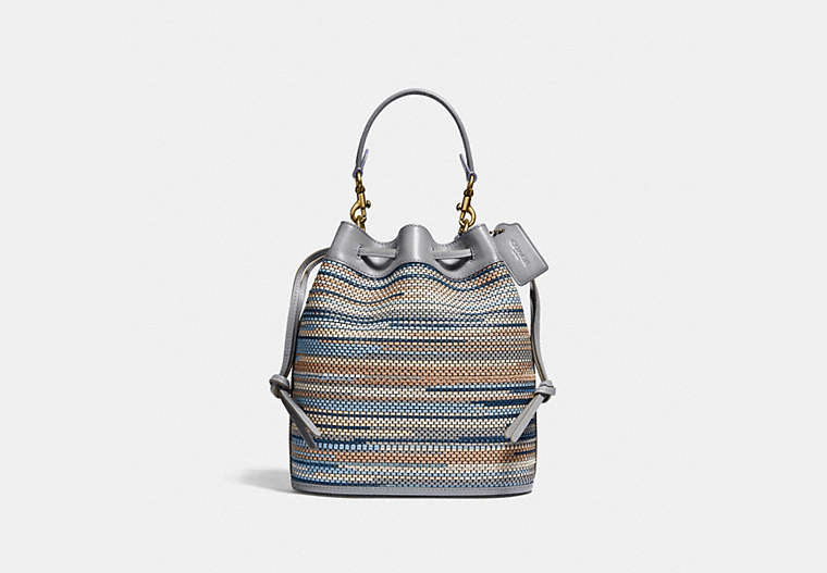 COACH®,FIELD BUCKET BAG IN UPWOVEN LEATHER,Upwoven Leather,Medium,Brass/Granite Multi,Front View