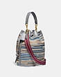 COACH®,FIELD BUCKET BAG IN UPWOVEN LEATHER,Upwoven Leather,Medium,Brass/Granite Multi,Angle View