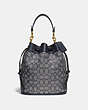 COACH®,FIELD BUCKET BAG IN SIGNATURE JACQUARD,Signature Jacquard,Medium,Brass/Navy Midnight Navy,Front View