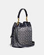 COACH®,FIELD BUCKET BAG IN SIGNATURE JACQUARD,Signature Jacquard,Medium,Brass/Navy Midnight Navy,Angle View