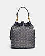 COACH®,FIELD BUCKET BAG IN SIGNATURE JACQUARD,Signature Jacquard,Medium,Brass/Navy Midnight Navy,Back View