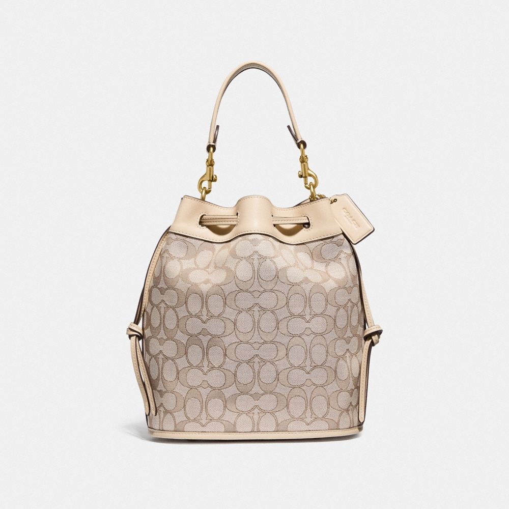 COACH®,SAC SEAU DE CHAMP EN JACQUARD SIGNATURE,Jacquard signature,Laiton/Pierre Ivoire,Front View