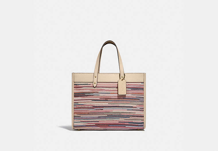 COACH®,FIELD TOTE 30 IN UPWOVEN LEATHER,Upcycled Woven Leather,Large,Brass/Ivory Multi,Front View
