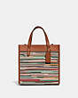 COACH®,FIELD TOTE 22 IN UPWOVEN LEATHER,Medium,Brass/Multi,Front View