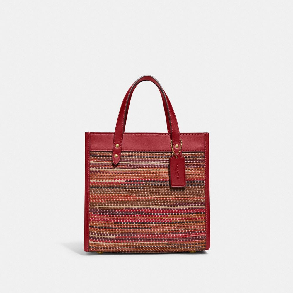 COACH®,FIELD TOTE 22 IN UPWOVEN LEATHER,Medium,Brass/Brick Red Multi,Front View