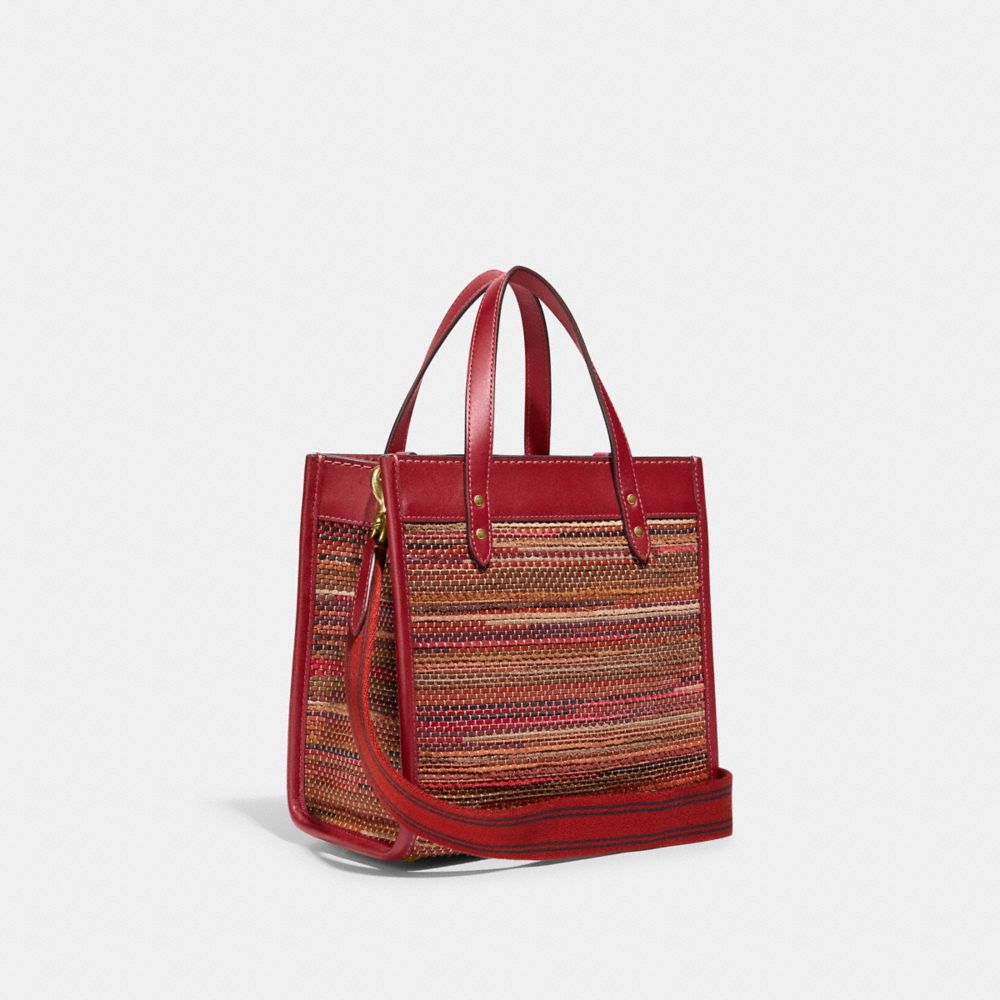 COACH®,FIELD TOTE 22 IN UPWOVEN LEATHER,Medium,Brass/Brick Red Multi,Angle View