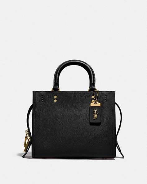 COACH®,ROGUE 25,Pebble Leather,Medium,Brass/Black,Front View